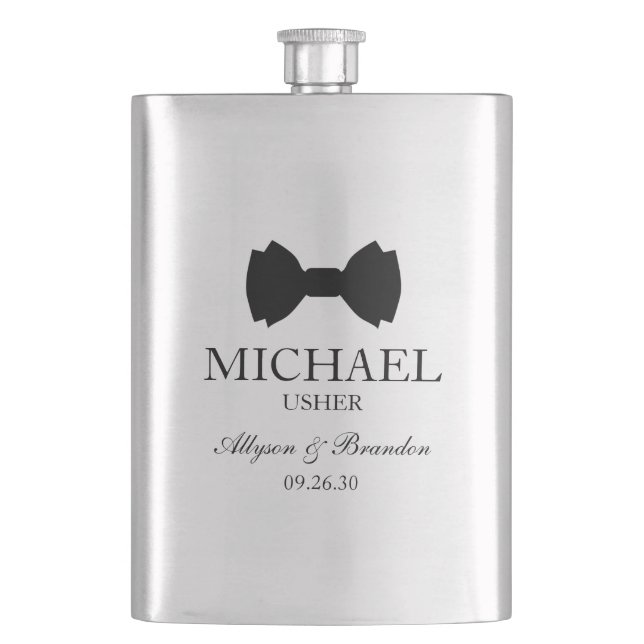 Usher Black Bow Tie Hip Flask (Front)