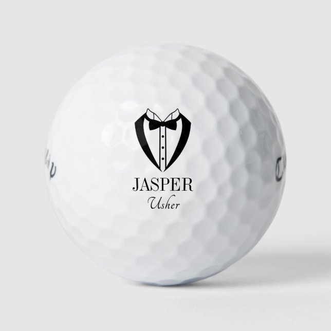Usher Black Tuxedo With Bow Tie Golf Balls (Front)