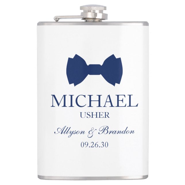 Usher Blue Bow Tie Hip Flask (Front)
