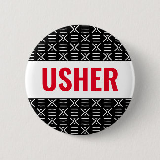 Usher or Name Button Pin on African Mud Cloth