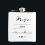 Usher Personalized Hip Flask<br><div class="desc">These 6 oz. flasks are a great favour for the ushers in your wedding.  They are formal and traditional yet modern.  They'd be great for a bachelor party or weekend.</div>