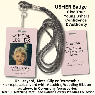 USHER Photo Official Badge Pink Roses & Doves