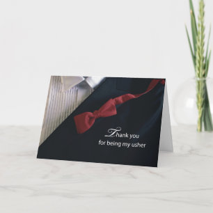Usher Thank You Red Tie and Black Tuxedo Wedding Card