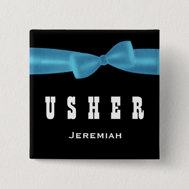 USHER Wedding Custom Name V02R BLUE 2 Inch Square Button (Front)