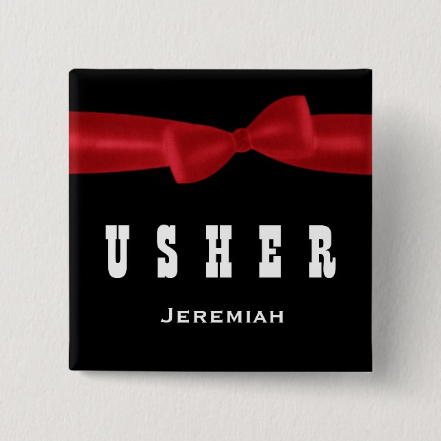 USHER Wedding Custom Name V02R RED 2 Inch Square Button (Front)