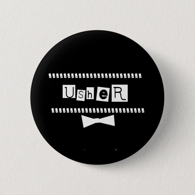 Usher White on Black 2 Inch Round Button (Front)