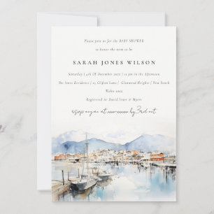 Ushuaia Argentina Watercolor Landscape Baby Shower Invitation