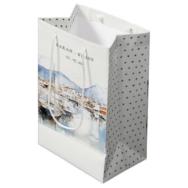 Ushuaia, Argentina Watercolor Landscape Wedding Medium Gift Bag (Front Angled)