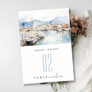 Ushuaia, Argentina Watercolor Landscape Wedding Table Number