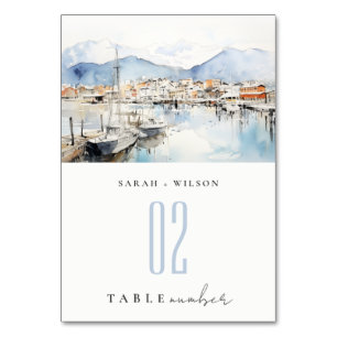 Ushuaia, Argentina Watercolor Landscape Wedding Table Number