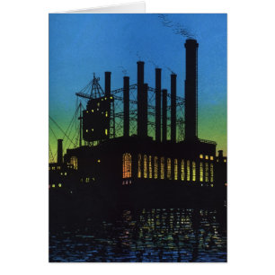 Usine de fabrication au coucher du soleil, Vintage