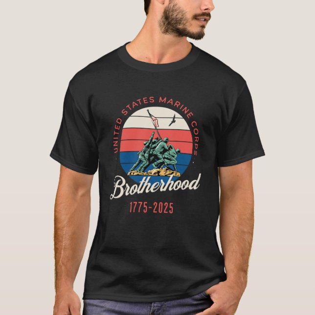 USMC Brotherhood Red Blue Iwo Jima Flag Tee (Front)