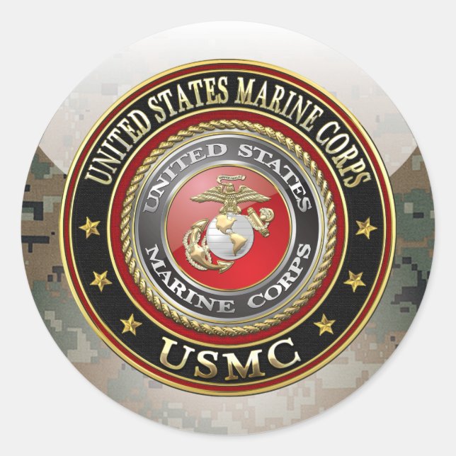 USMC Emblem [Special Edition] [3D] Classic Round Sticker (Front)