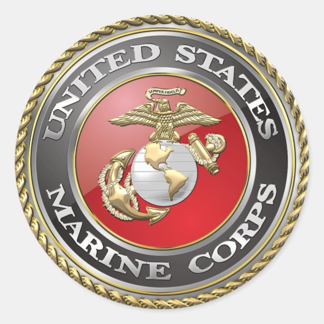 USMC Emblem & Uniform [3D] Classic Round Sticker (Front)