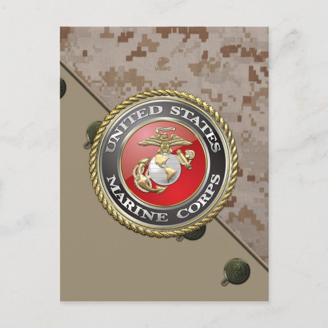 USMC Emblem & Uniform [3D] Postcard (Front)