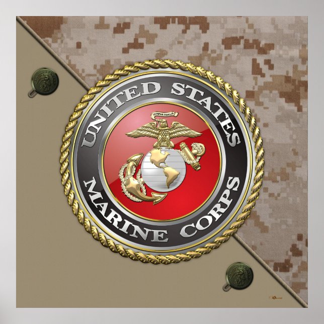 USMC Emblem & Uniform [3D] Poster (Front)