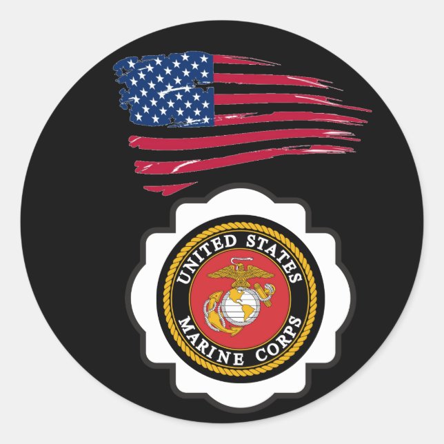 USMC Emblem with the US Flag Classic Round Sticker (Front)