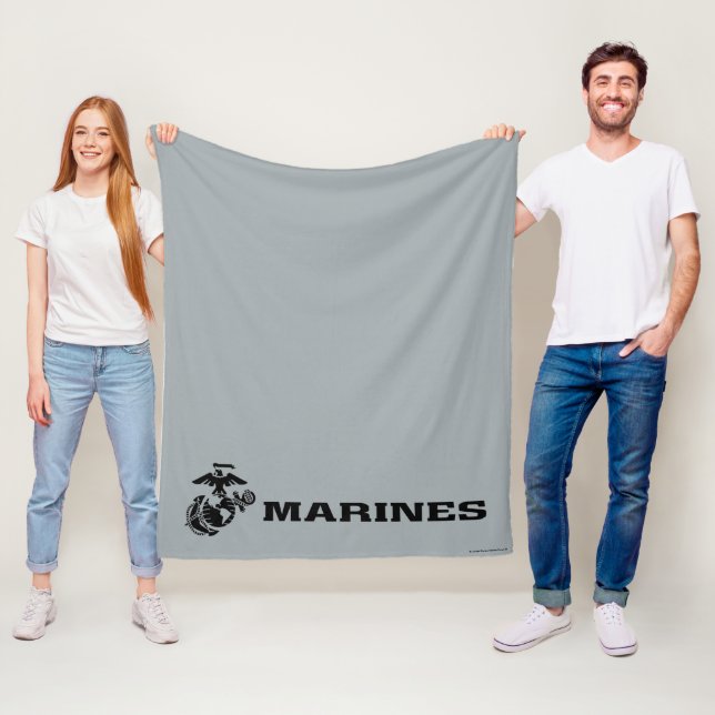 USMC Logo Stacked Black Logo Fleece Blanket (In Situ)