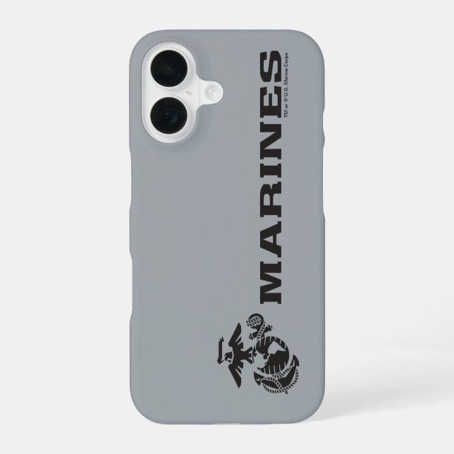 USMC Logo Stacked Black Logo iPhone 16 Case (Back)
