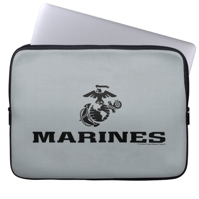 USMC Logo Stacked Black Logo Laptop Sleeve (Front)