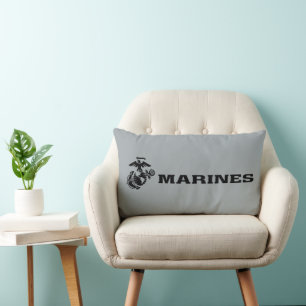 USMC Logo Stacked Black Logo Lumbar Pillow