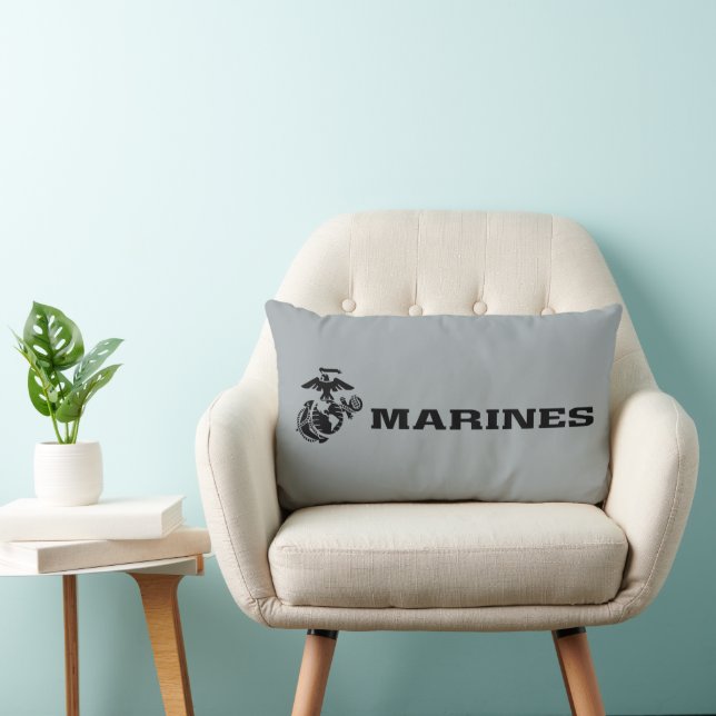USMC Logo Stacked Black Logo Lumbar Pillow (Chair)