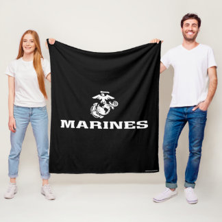 USMC Logo Stacked - White Fleece Blanket