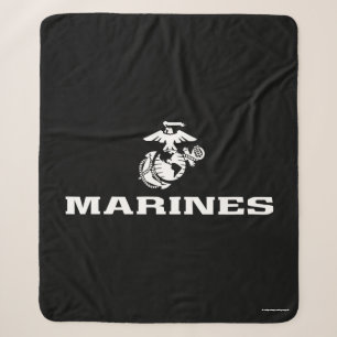 USMC Logo Stacked - White Sherpa Blanket