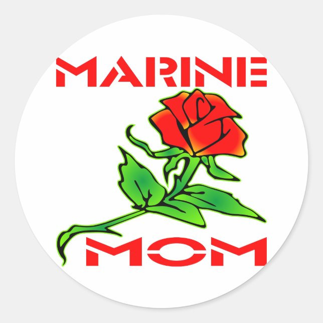 USMC Marine Mom Rose Classic Round Sticker (Front)