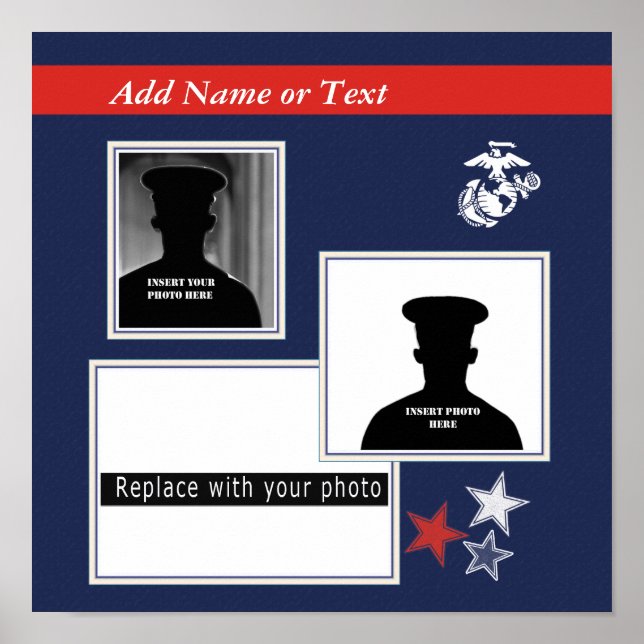 USMC Photo Collage with Stars Poster (Front)