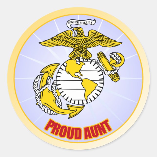 USMC Proud Aunt Classic Round Sticker (Front)