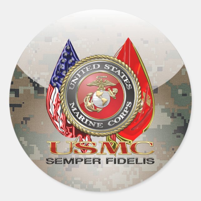 USMC Semper Fi [Special Edition] [3D] Classic Round Sticker (Front)