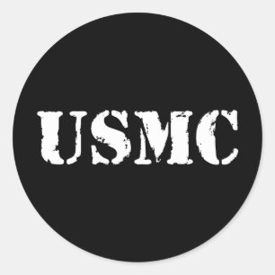 USMC [stencil text] Classic Round Sticker