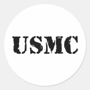 USMC [stencil text] Classic Round Sticker
