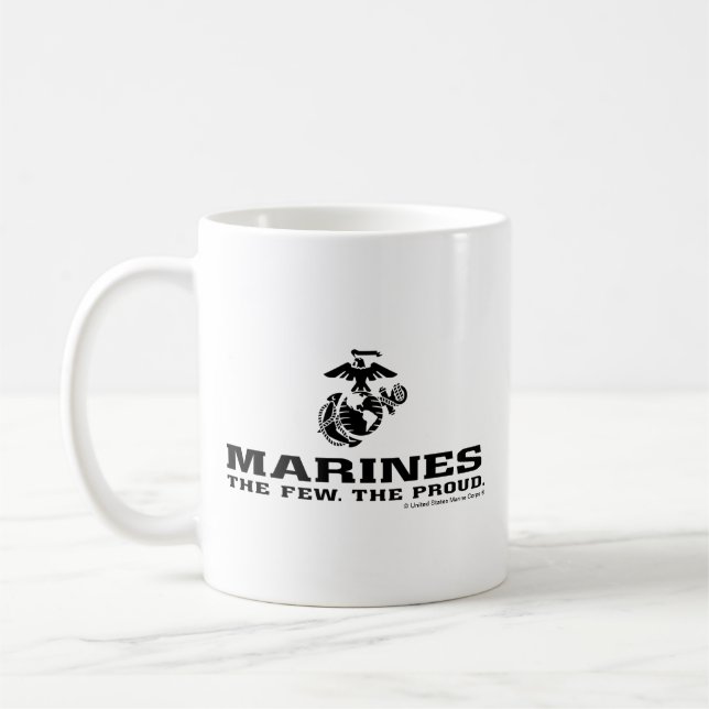 USMC "The Few, The Proud" Stacked Black Logo Coffee Mug (Left)