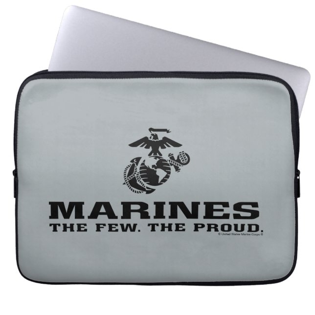 USMC "The Few, The Proud" Stacked Black Logo Laptop Sleeve (Front)