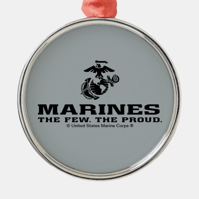 USMC "The Few, The Proud" Stacked Black Logo Metal Ornament (Front)