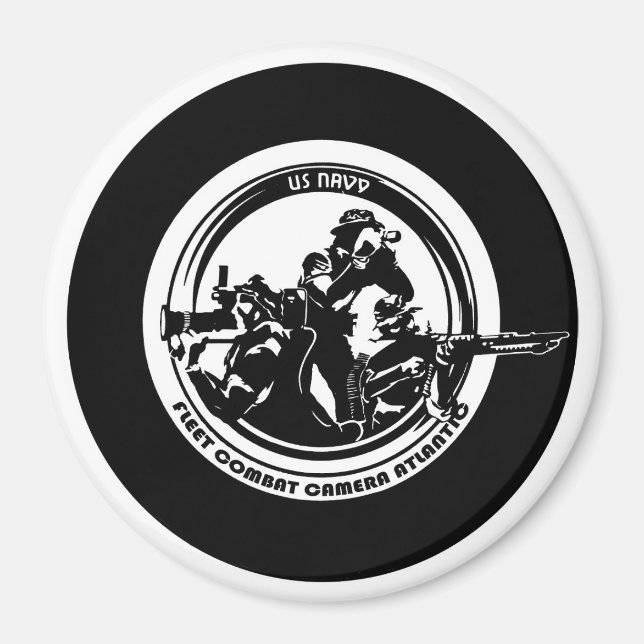 USN COMBAT CAMERA Large, 3 Inch Circle Magnet (Front)