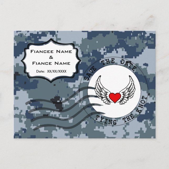 USN Navy Save the Date and Heart Announcement Postcard (Front)