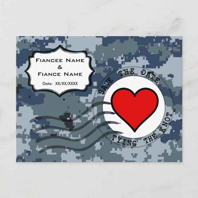 USN Navy Save the Date and Heart Announcement Postcard (Front)