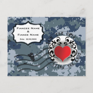 USN Navy Save the Date and Heart Announcement Postcard