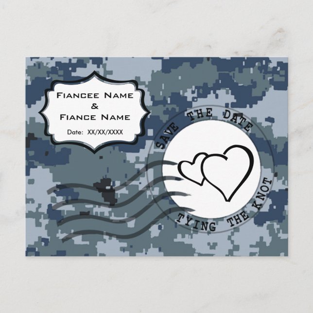 USN Navy Save the Date and Hearts Announcement Postcard (Front)