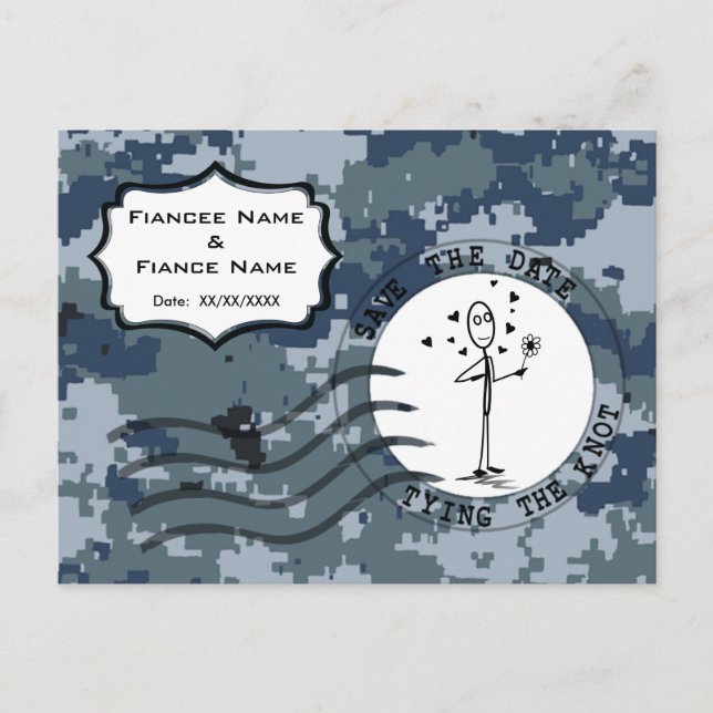 USN Navy Save the Date and Hearts Announcement Postcard (Front)