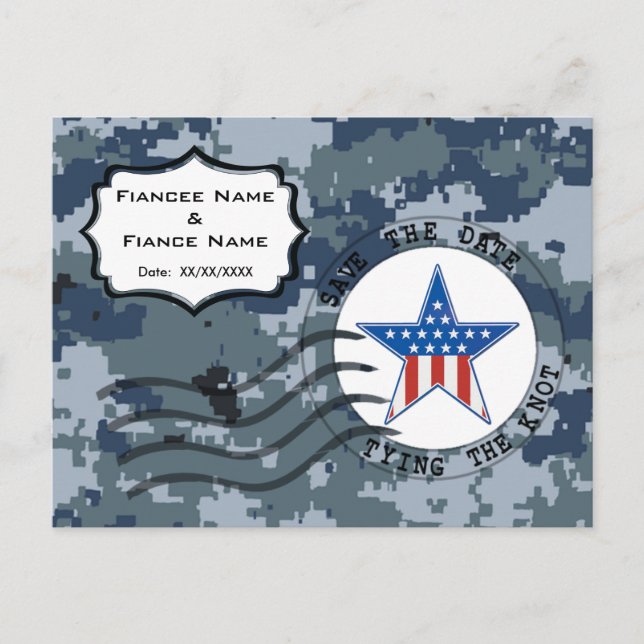 USN Navy Save the Date and Star Announcement Postcard (Front)