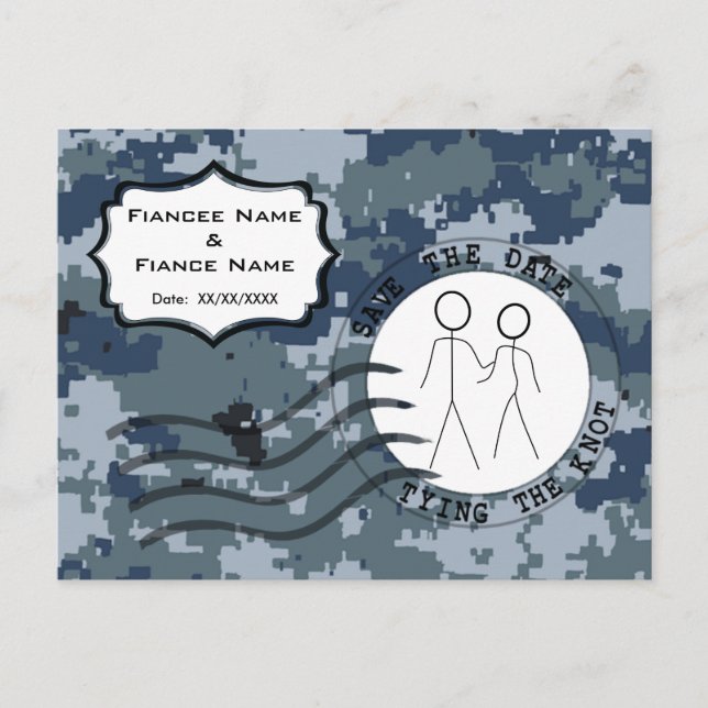 USN Navy Save the Date & Couple Announcement Postcard (Front)