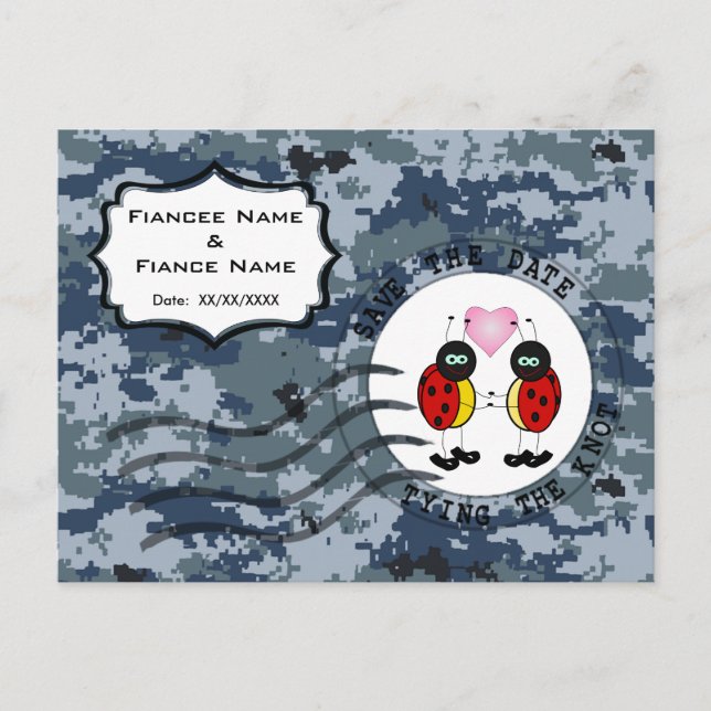 USN Navy Save the Date & Ladybugs Announcement Postcard (Front)