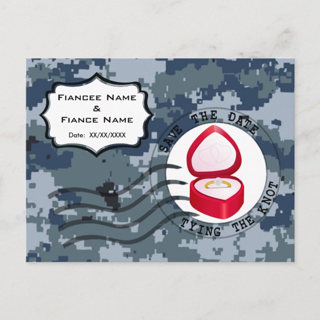 USN Navy Save the Date & Ring Announcement Postcard (Front)