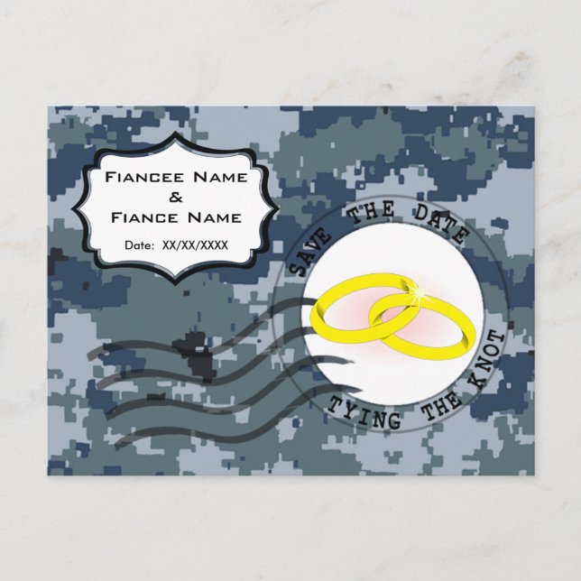 USN Navy Save the Date & Rings Announcement Postcard (Front)