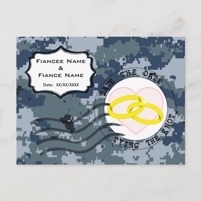 USN Navy Save the Date & Rings Announcement Postcard (Front)