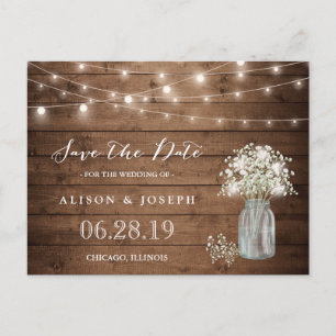 (USPS) Baby's Breath String Lights Save the Date Announcement Postcard